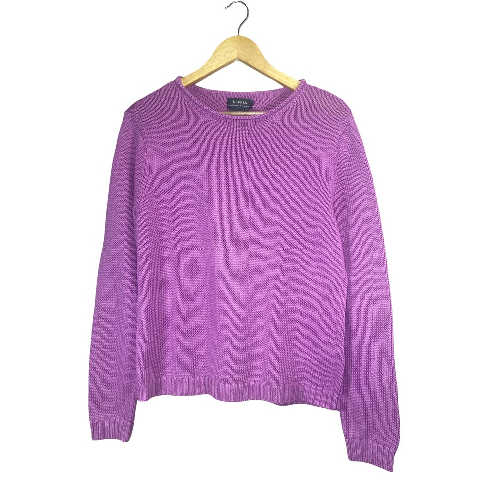 Lauren Ralph Lauren Purple Cotton Knit Crew Neck Sweater Womens L Classic 90's